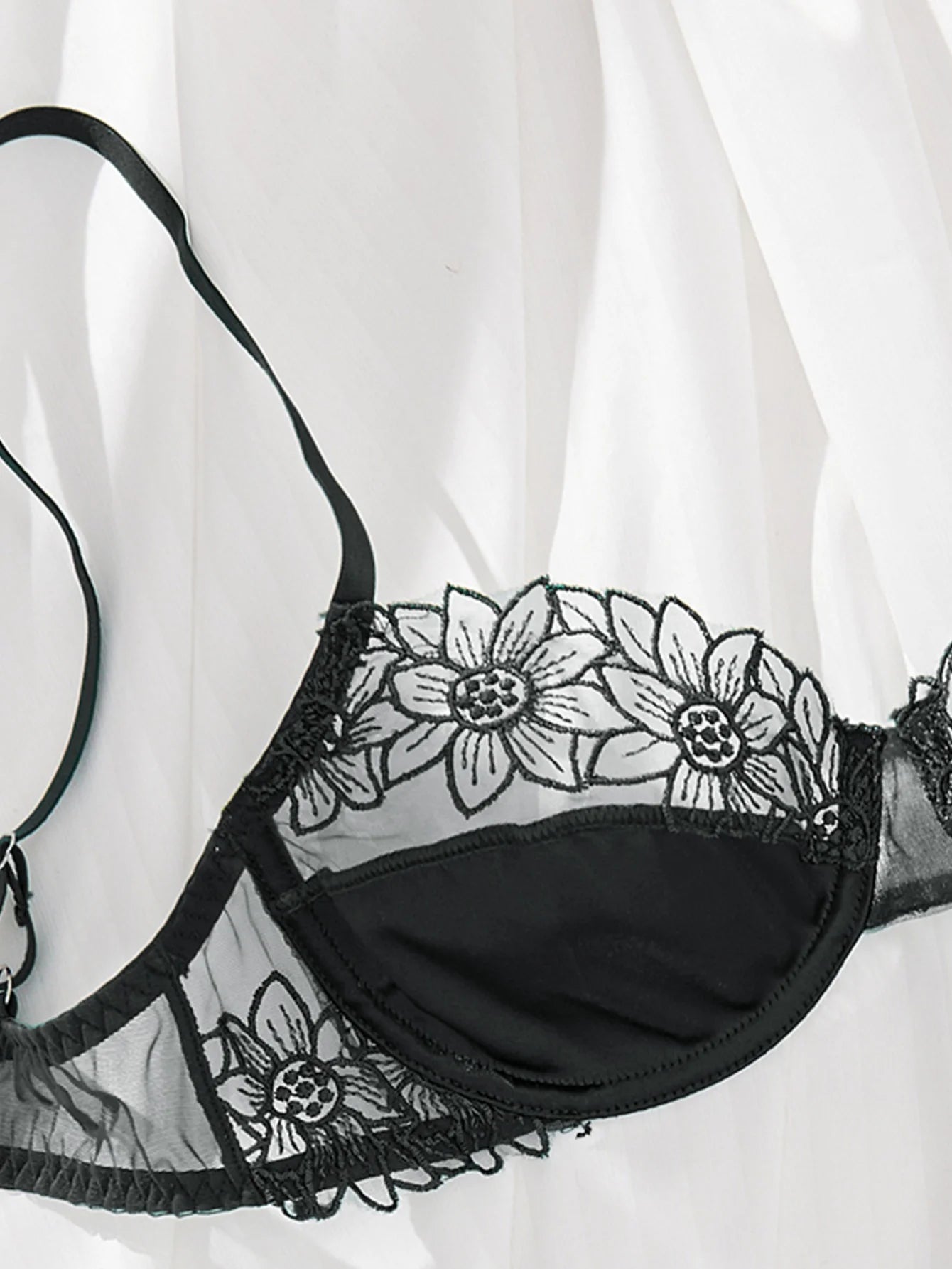 Ensemble de soutien-gorge sexy 2 pièces avec broderie florale - Ensemble de lingerie semi-transparente à armatures brodées de tournesol, idéal pour les dates, offre spéciale