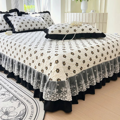 Couvre-lit matelassé pour lits, couverture épaisse avec dentelle, taille simple/Queen/King, imprimé floral, couvre-lit doux, 1 pièce