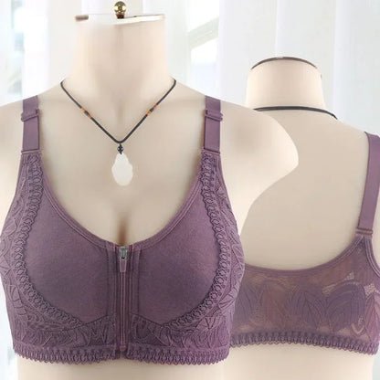 Sous-vêtements grande taille avec fermeture éclair sur le devant, Lingerie pour femmes, sans anneau en acier, dentelle, beau soutien-Gorge réglable au dos, Soutien Gorge Femme