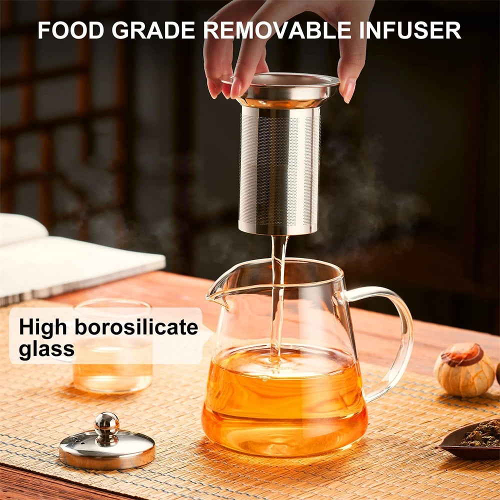 Théière en verre – Borosilicate résistant à la chaleur avec infuseur amovible en acier inoxydable, service à thé Kung Fu