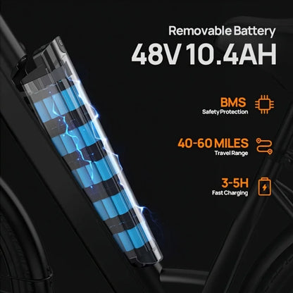 Pneus de vélo électrique 750W 26x2 pouces, 48V, 10,4 ah, écran LCD amovible, vitesse 20MPH, freins à disque hydrauliques à 7 vitesses pour adultes