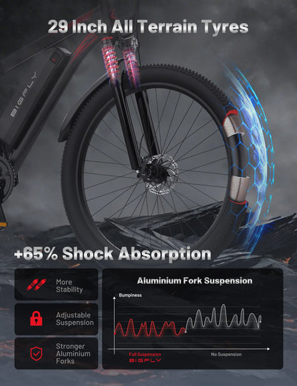 BIGFLY C29 ULTAR freins hydrauliques de vélo électrique, 48V 15AH, portée 100KM, pneus 29*2 pouces, homme/femme, moteur 68NM 21 vitesses