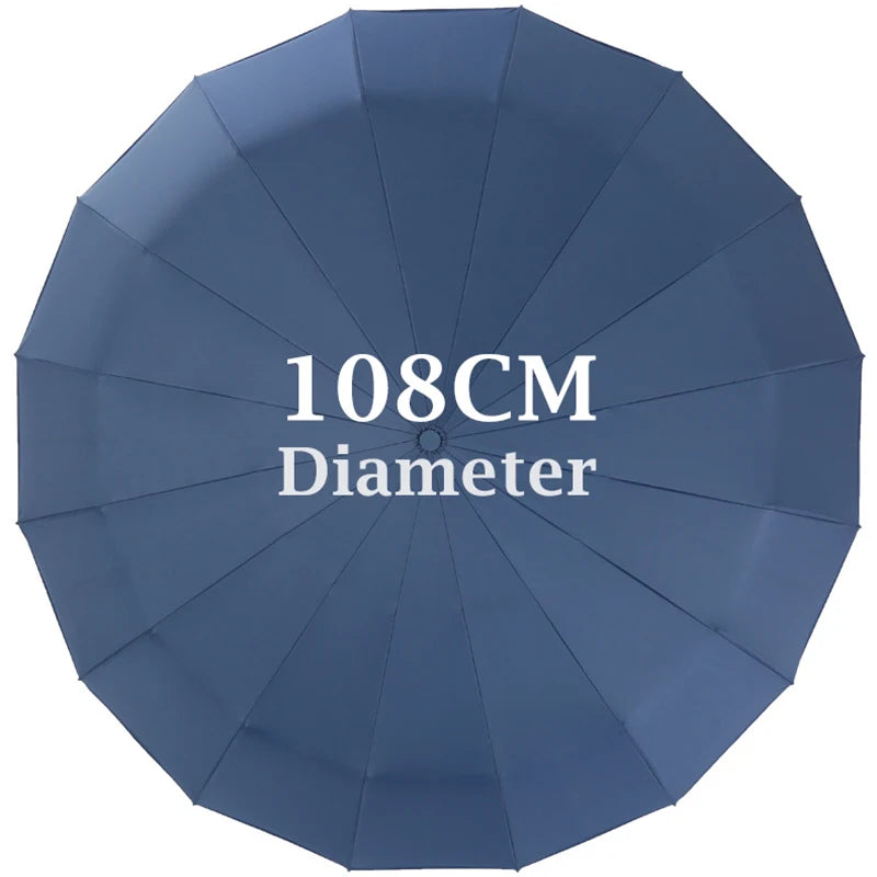 Parapluie pliant entièrement automatique à 16 baleines pour homme et femme, grand, résistant, résistant aux UV, de luxe, pour les affaires, coupe-vent