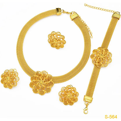Femmes fleur gland collier boucles d'oreilles bague Bracelet mariée 4 pièces ensemble fine fleur/gland fluide, chaud 24K, AU999 double garantie