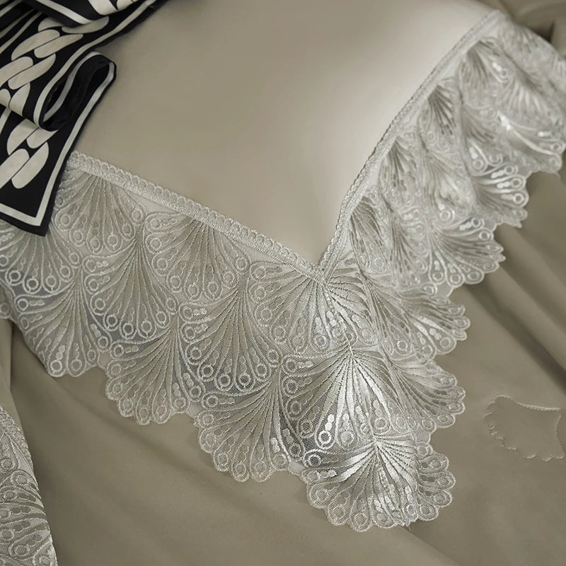 Couvre-lit matelassé en coton Lyocell doux et soyeux, housse de lit, surmatelas, drap de lit, taies d'oreiller en dentelle, 3/5 pièces