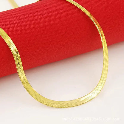 Collier chaîne serpent plate en or 24K 999 pour femmes, JP080 4MM 40-60cm de longueur, bijoux à la mode, chaîne résistante au ternissement ﻿