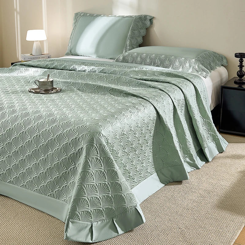 Couvre-lit matelassé en coton Lyocell doux et soyeux, housse de lit, surmatelas, drap de lit, taies d'oreiller en dentelle, 3/5 pièces