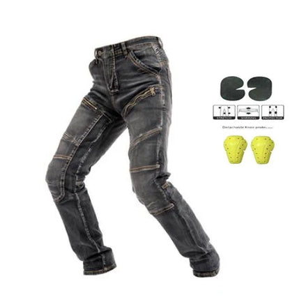 Aeamind-Pantalon de moto en coton à haute élasticité, jean d'équitation anti-chute, pantalon de chevalier avec 4 genouillères, 4 saisons, nouveau