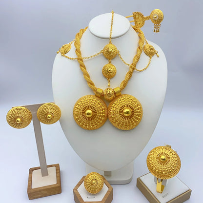 Ensemble de bijoux de mariage éthiopien de luxe pour femmes, couleur or 24 carats, 6 pièces, collier torsadé en forme de fleur de dubaï, cadeau