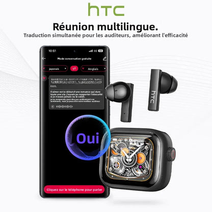 【Papier peint personnalisé】 écouteurs HTC NE40 Bluetooth V6 TWS sport traducteur AI écouteurs réduction du bruit casque sans fil avec micro