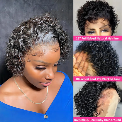 Perruque Pixie Cut Kinky Curly Human Hair Wigs Short Bob Wig 13x1 HD Transparent Lace Front Wigs For Women Perruque Cheveux Humain