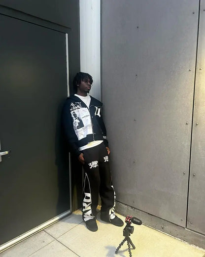 Sweats à capuche zippés streetwear hommes vêtements femmes Y2K Harajuku gothique patchwork surdimensionné brodé sweats à capuche rétro noirs