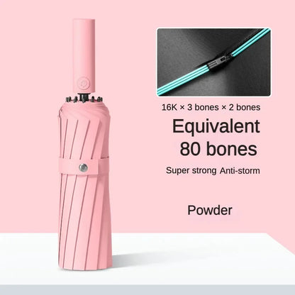 Parapluie anti-tempête 80 Bone pour hommes et femmes, pliage automatique, grand parapluie coupe-vent imperméable, parapluies anti-ultraviolets