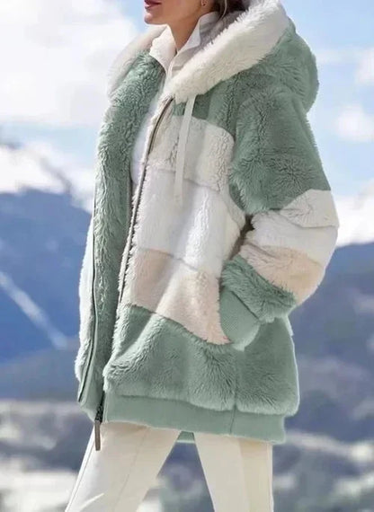 Mode d'hiver femmes manteau nouveau décontracté à capuche fermeture éclair dames vêtements cachemire femmes veste couture Plaid dames manteaux