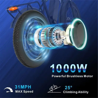 Batterie Ebike F26 1000W 48V 17,5AH, pneus tout-terrain 26 pouces, freins hydrauliques, vitesse maximale de 45 km/h, vélo électrique adulte.