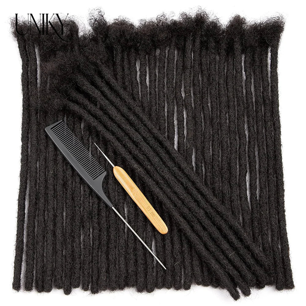 Extensions de dreadlocks à 60 brins pour hommes/femmes, cheveux afro crépus et raides, 100 % humains, faites à la main, tresses au crochet