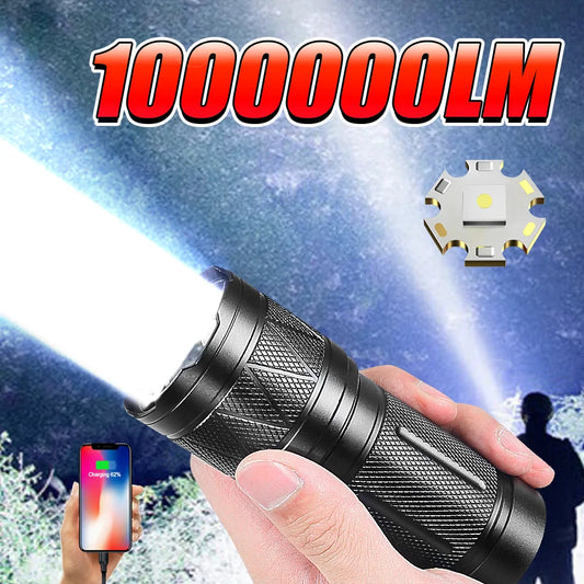 1000000   Lampe de poche la plus puissante lampes de poche LED haute puissance torche étanche lampe Rechargeable lanterne de Camping en plein air
