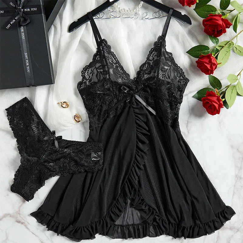 Un ensemble de sous-vêtements de femme chemise de nuit string ensembles grande taille jarretelle dentelle Lingerie accessoires Sexy soutien-gorge érotique chemise de nuit lencería