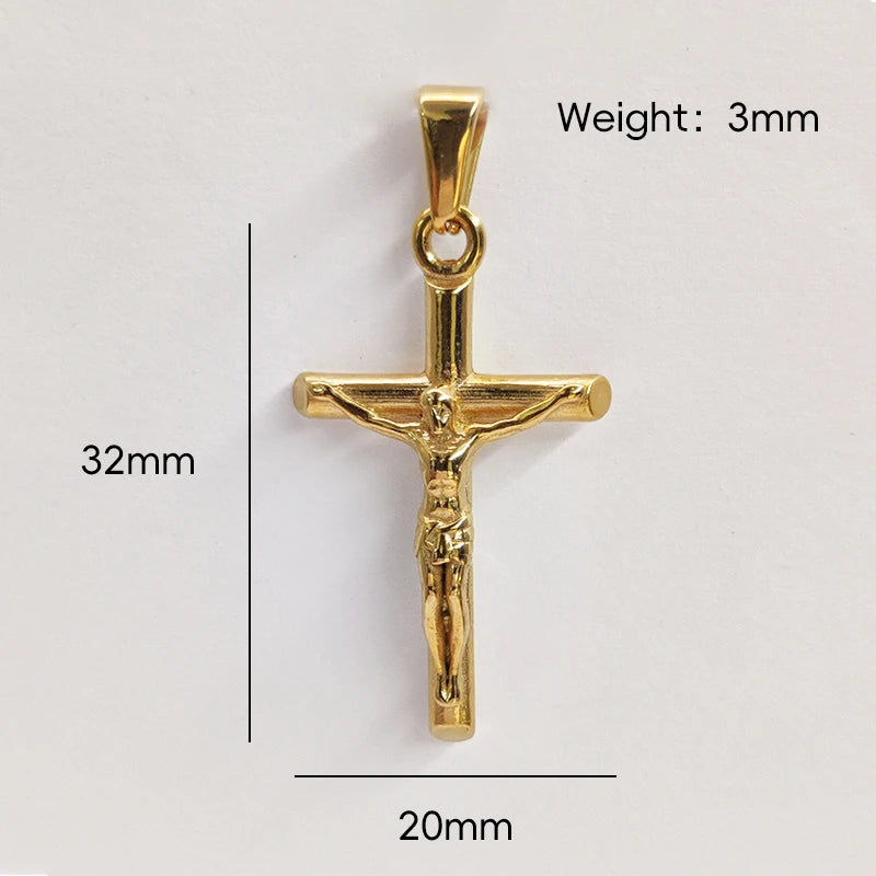 Collier Pendentif Croix de Jésus en Acier Inoxydable Doré à l'Or 18k pour Hommes et Femmes, Unisexe, Religieux, Étanche, Accessoire de Bijouterie