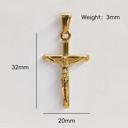 Collier Pendentif Croix de Jésus en Acier Inoxydable Doré à l'Or 18k pour Hommes et Femmes, Unisexe, Religieux, Étanche, Accessoire de Bijouterie