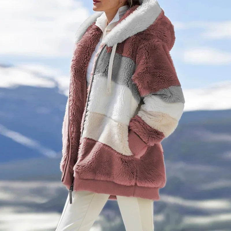 Mode d'hiver femmes manteau nouveau décontracté à capuche fermeture éclair dames vêtements cachemire femmes veste couture Plaid dames manteaux
