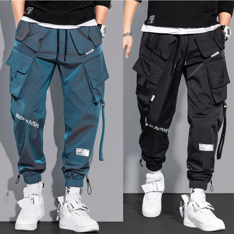 Pantalons décontractés minces de streetwear pour hommes, pantalons de jogging Harem à rubans pour hommes, pantalons cargo de printemps slim à poches multiples pour femmes K12