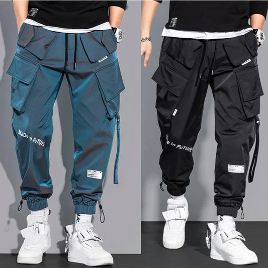 Pantalons décontractés minces de streetwear pour hommes, pantalons de jogging Harem à rubans pour hommes, pantalons cargo de printemps slim à poches multiples pour femmes K12