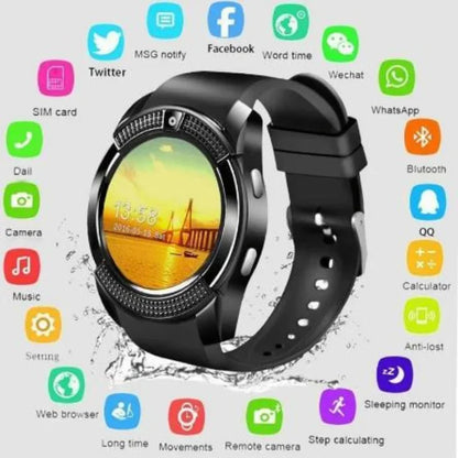 Nouvelle montre intelligente V8 PLUS prenant en charge la connexion de synchronisation de carte SIM Whats app Twitter Facebook Montre podomètre étanche de sport pour hommes et femmes