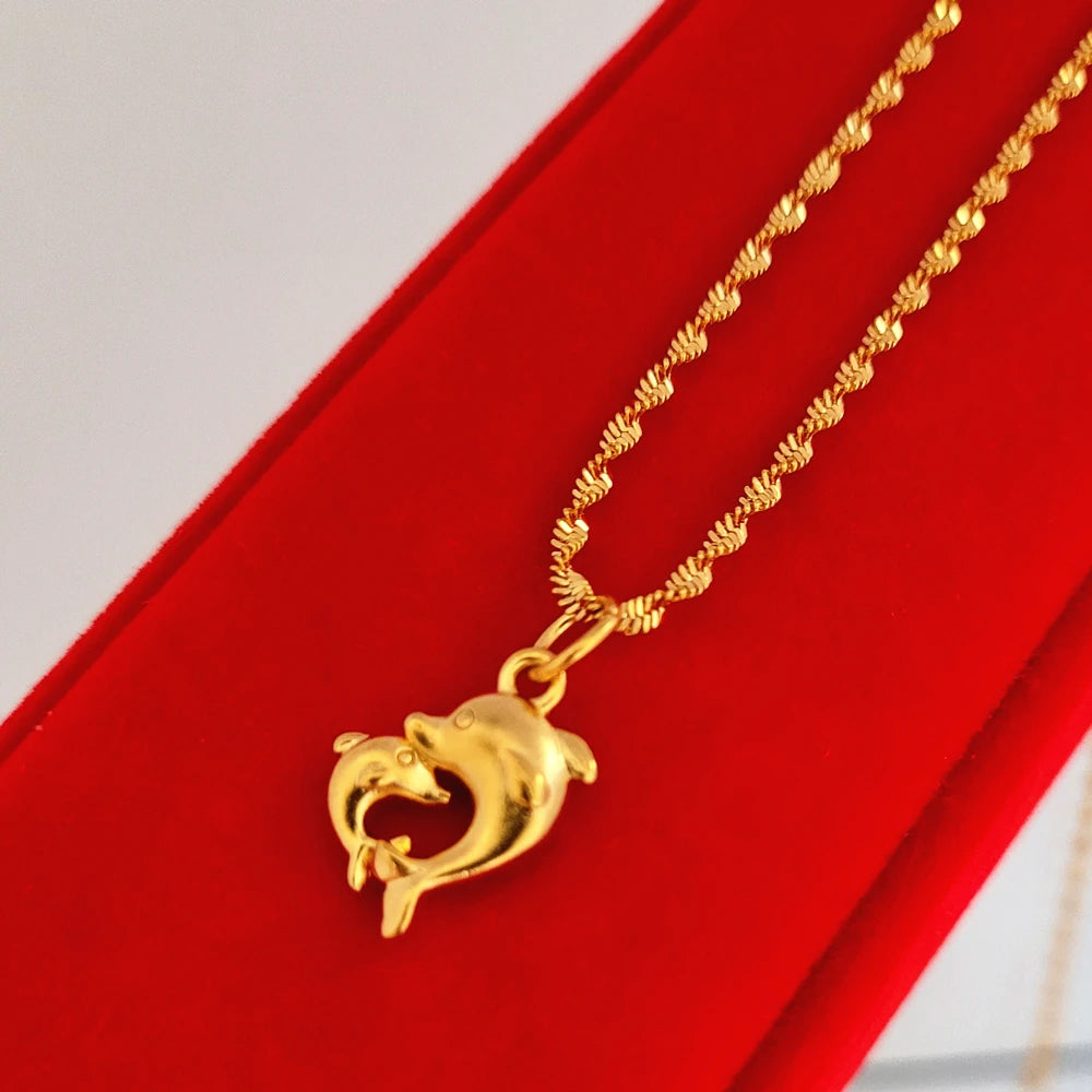 Colliers avec pendentif fleur couleur or 24K pour femmes, chaîne ondulée de 18 pouces, accessoires de bijoux de luxe de haute qualité
