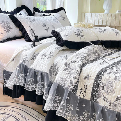 Couvre-lit matelassé pour lits, couverture épaisse avec dentelle, taille simple/Queen/King, imprimé floral, couvre-lit doux, 1 pièce