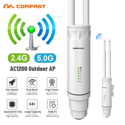 Répéteur de routeur omnidirectionnel 2G et 5G, Point d'accès extérieur haute puissance AC1200, antenne 2 * 5dBi, amplificateur de Station de Base WiFi longue portée