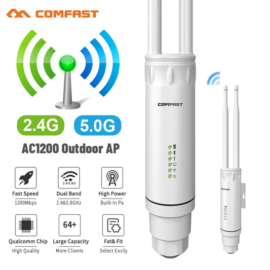 Répéteur de routeur omnidirectionnel 2G et 5G, Point d'accès extérieur haute puissance AC1200, antenne 2 * 5dBi, amplificateur de Station de Base WiFi longue portée