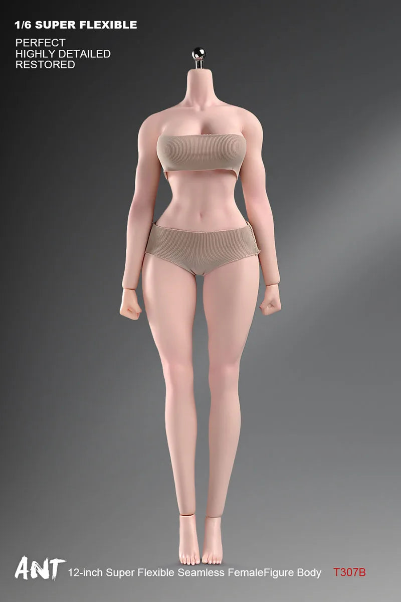 ANT T307 Figurine d'action femme à l'échelle 1/6, corps sans couture, maquillage, corps musclé, gros seins, 12 pouces, teint clair, corps flexible normal