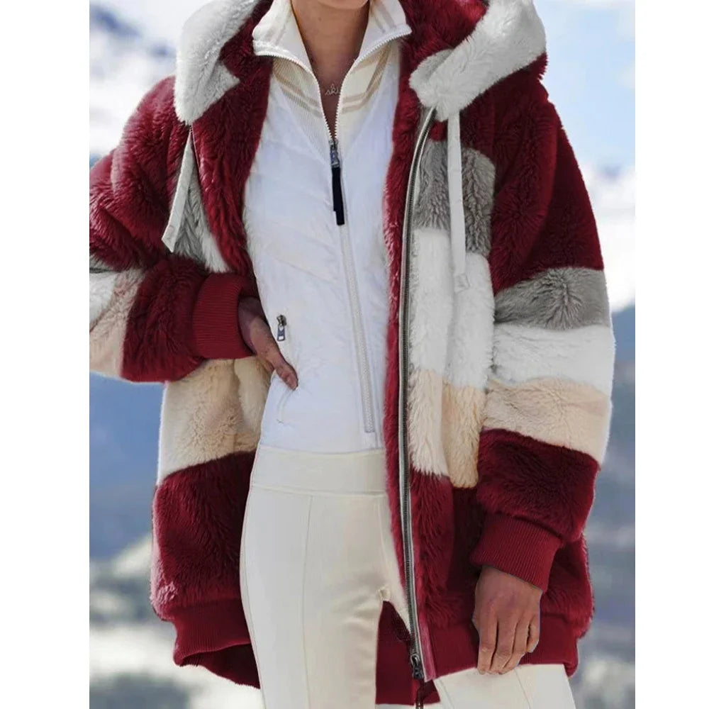 Veste surdimensionnée pour femmes manteau 2025 automne hiver chaud en peluche poche à capuche Streetwear ample dame fermeture éclair cachemire manteau d'extérieur