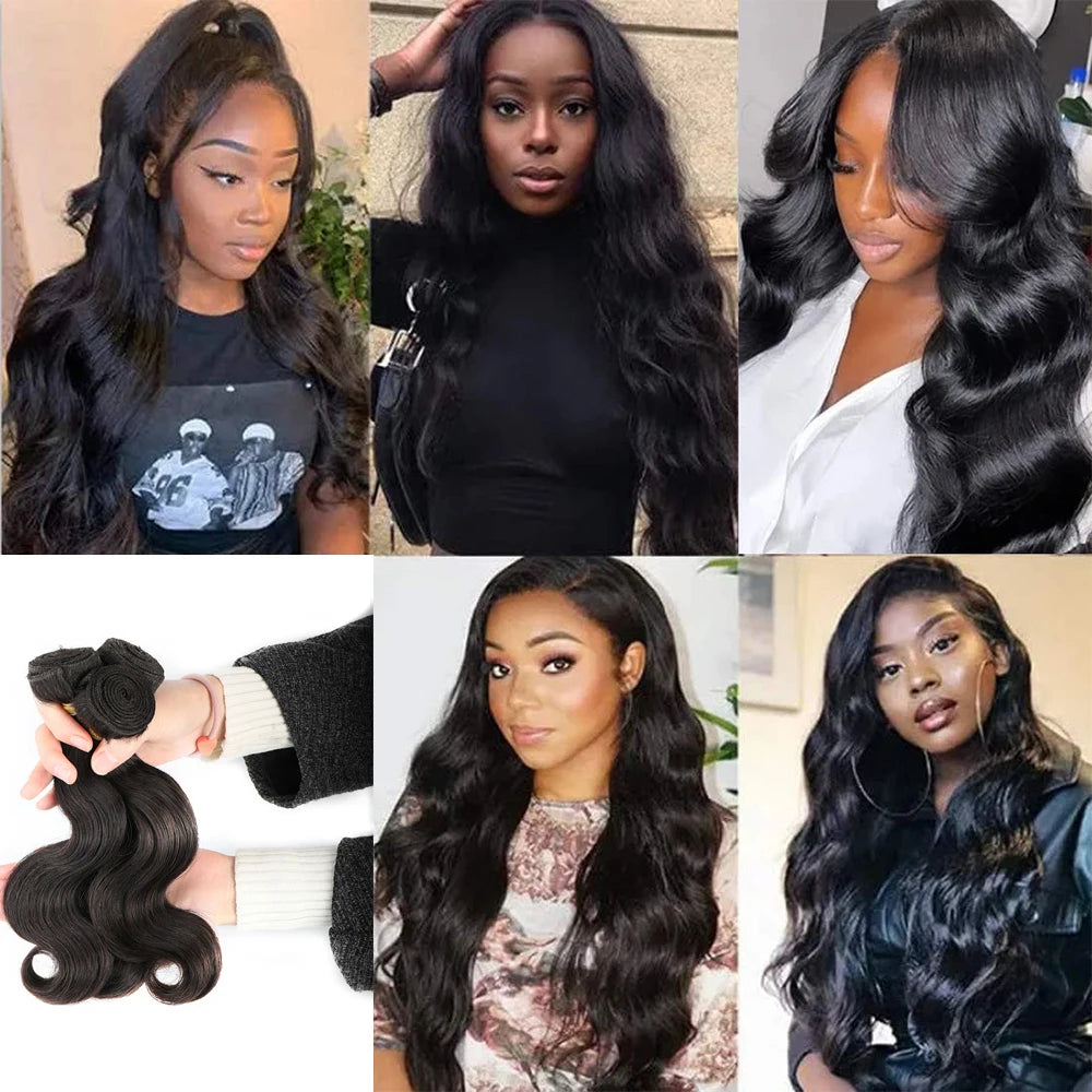 Lot de 3 extensions de cheveux humains malaisiens Body Wave 100 % non traités, cheveux vierges, couleur naturelle
