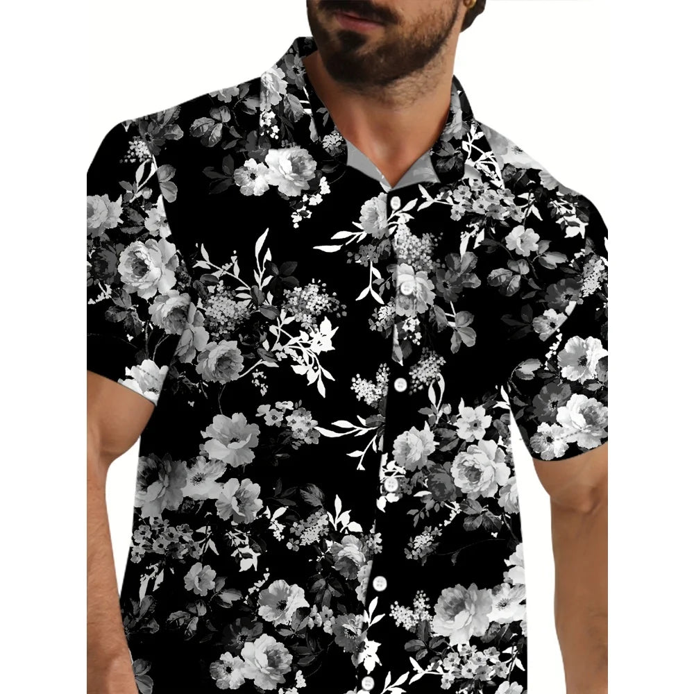 Chemise décontractée pour homme à imprimé graphique vintage, chemise hawaïenne à manches courtes pour l'été, chemises boutonnées, vêtements pour homme, chemise streetwear tendance