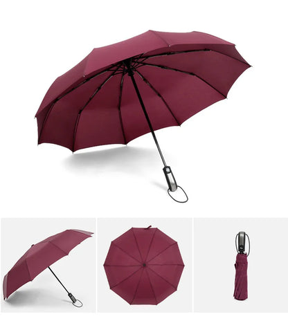 Grand parapluie entièrement automatique et résistant, pliable, pour homme et femme, idéal pour les affaires, le travail ou la pluie