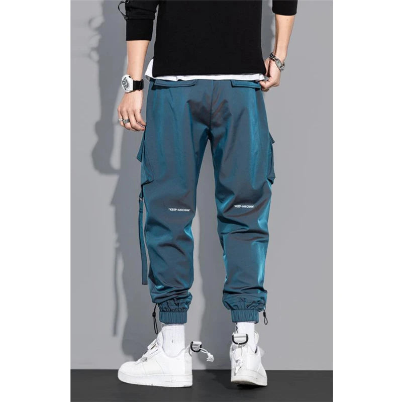 Pantalons décontractés minces de streetwear pour hommes, pantalons de jogging Harem à rubans pour hommes, pantalons cargo de printemps slim à poches multiples pour femmes K12