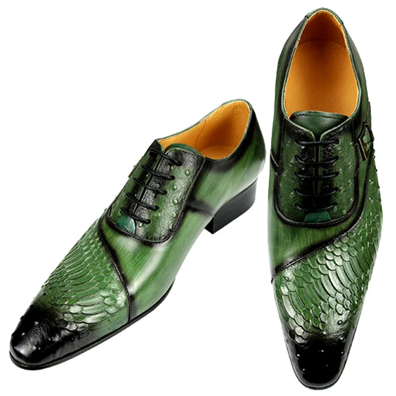 Chaussures Oxford de luxe sculptées en cuir pour hommes, style britannique, pointues, tendance, à lacets, vert, noir, chaussures formelles pour hommes