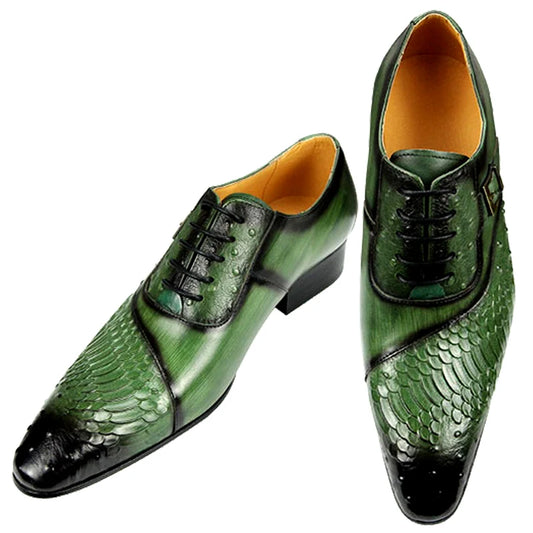 Chaussures Oxford de luxe sculptées en cuir pour hommes, style britannique, pointues, tendance, à lacets, vert, noir, chaussures formelles pour hommes
