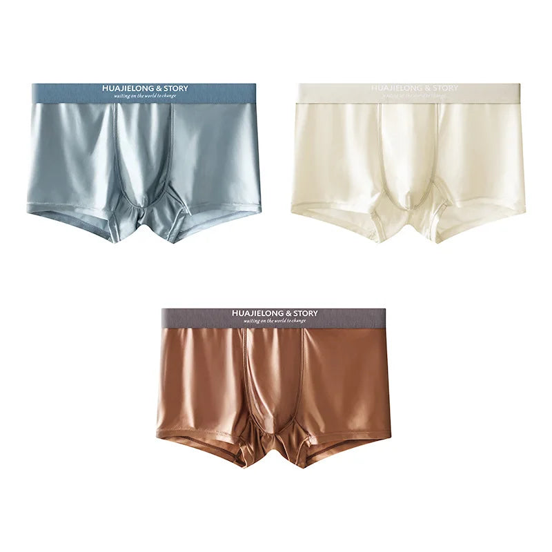 1/3 pièces respirant mince Satin soie Boxer slips sans couture taille moyenne glace soie boxeurs caleçons sous-vêtements lisses pour hommes quotidien