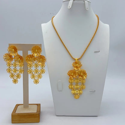Parures de collier et boucles d'oreilles nigérianes pour mariée, style éthiopien et indien, couleur or 24 carats, bijoux de Dubaï, cadeaux pour banquets et fêtes