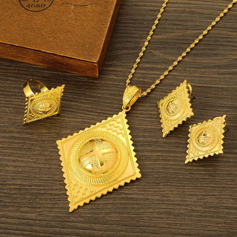 Nouveaux ensembles de bijoux éthiopiens pendentif boucles d'oreilles bagues africain érythréen Habesha cadeaux de fiançailles de mariage