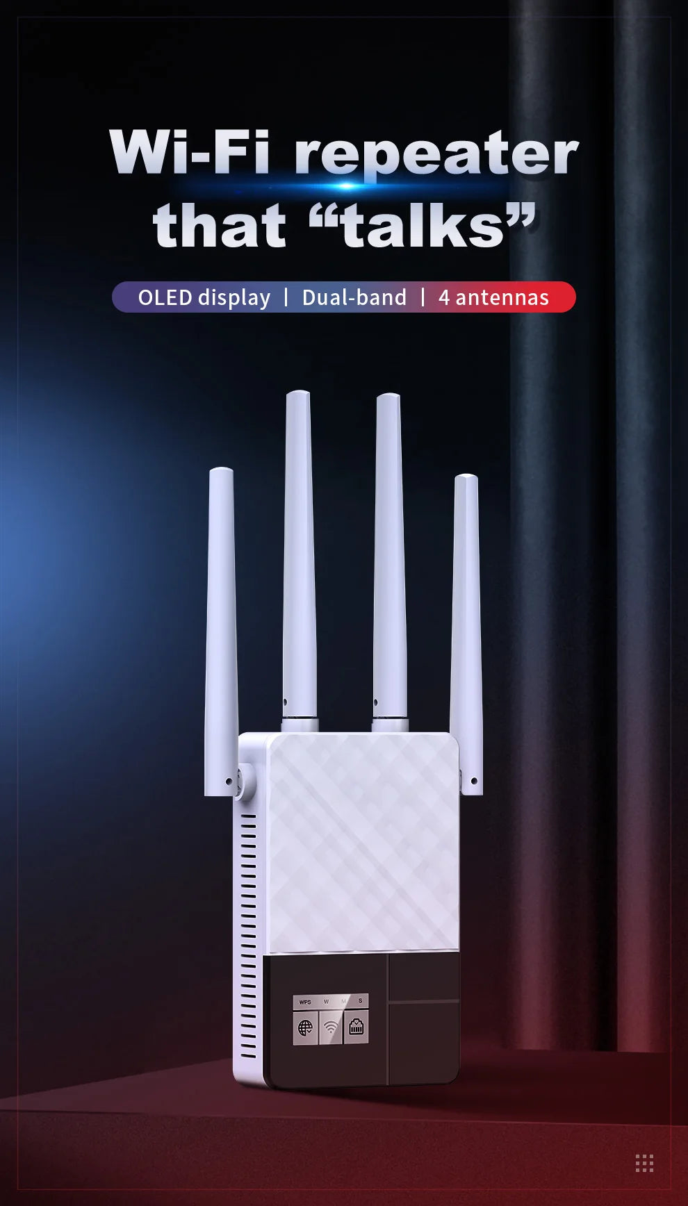 COMFAST 1200Mbps affichage OLED intelligent répéteur WiFi double bande 2.4G & 5G amplificateur de portée Wi-Fi de Signal d'extension sans fil