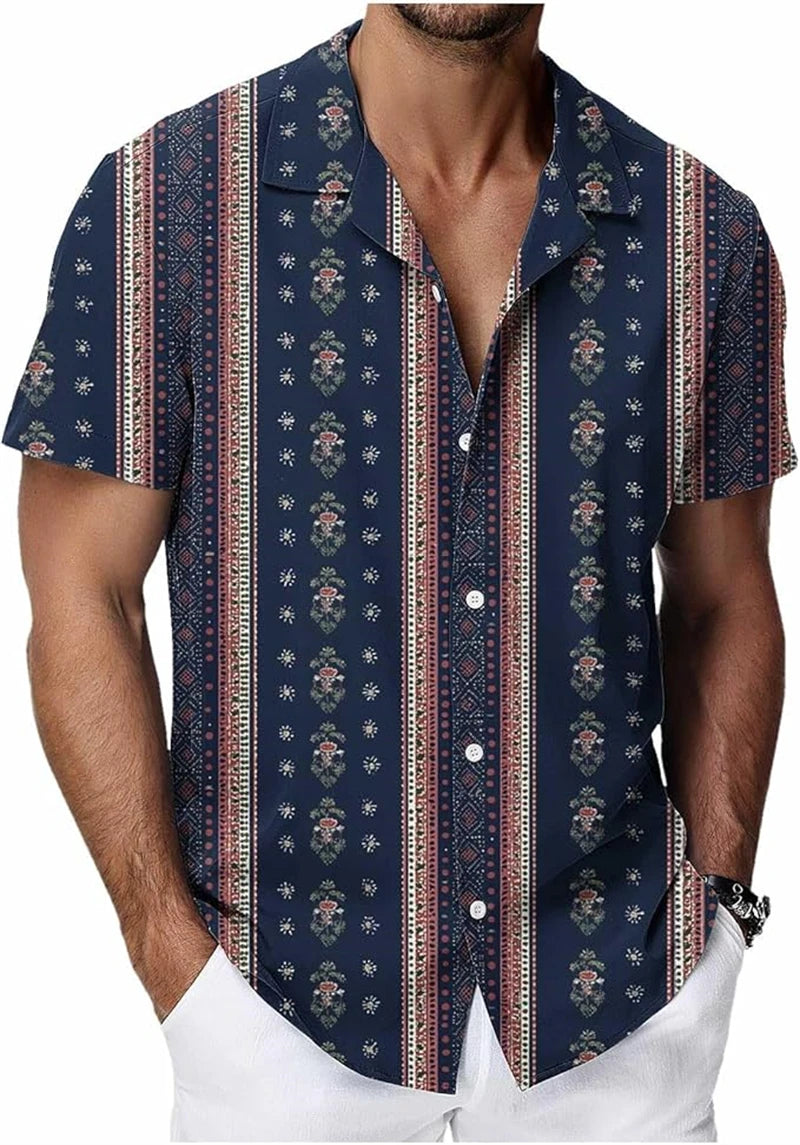 Chemises hawaïennes vintage pour hommes, imprimées de motifs végétaux tropicaux, manches courtes, vêtements décontractés tendance pour hommes, chemise oversize pour hommes