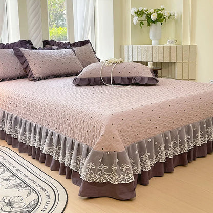 Couvre-lit matelassé pour lits, couverture épaisse avec dentelle, taille simple/Queen/King, imprimé floral, couvre-lit doux, 1 pièce