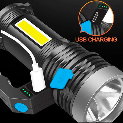 Lampe de poche LED haute puissance, torche Rechargeable par Usb, projecteur Portable très lumineux pour l'extérieur, lampe de Camping intégrée 18650