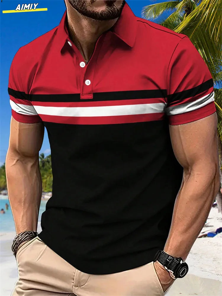 Polo à revers zippé pour homme Polos de golf Imprimés graphiques Géométrie Linéaire Rabattu Manches courtes Fermeture éclair Vêtements Hauts Designer