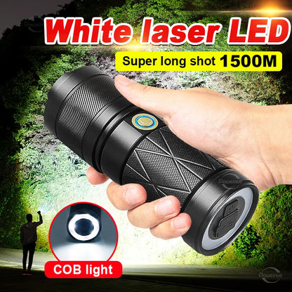 Lampe de poche LED laser blanc Super puissante, torche 3x18650 intégrée, Zoom 1500m, lanterne tactique avec COB, lampe étanche pour Camping