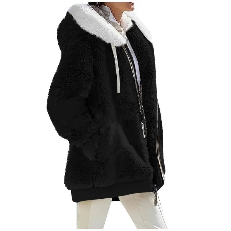 Manteau à Capuche en Cachemire pour Femme, Veste Décontractée avec Fermeture Éclair, Couleur Unie, Nouvelle Collection Automne Hiver